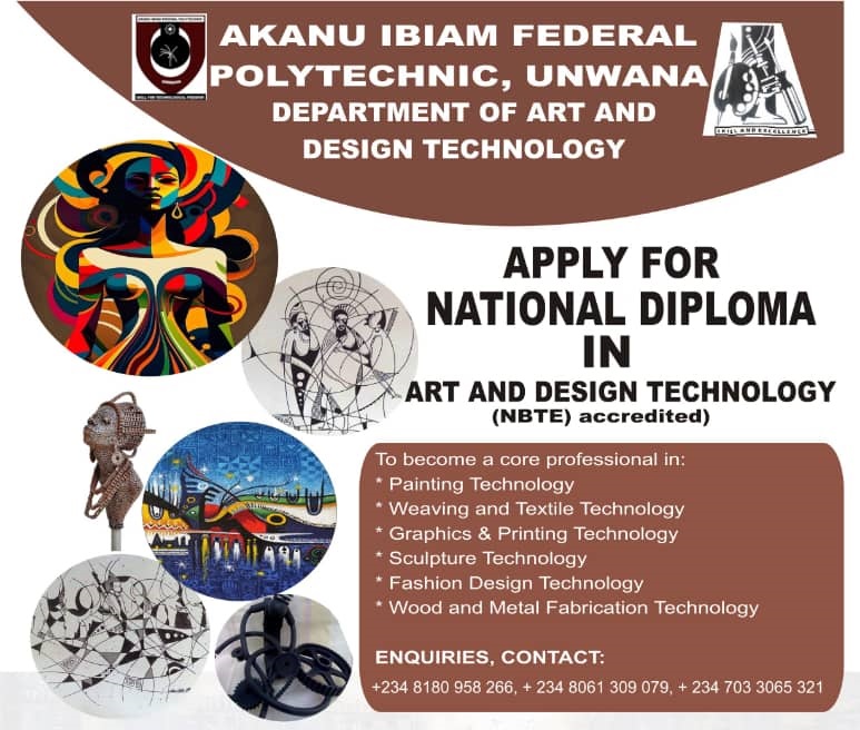 APPLY FOR NATIONAL DIPLOMA IN ART AND DESIGN TECHNOLOGY(NBTE Accredited)